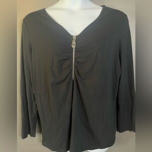 Michael Kors Black 3/4 sleeve Top with Zipper and ruching detail 2X